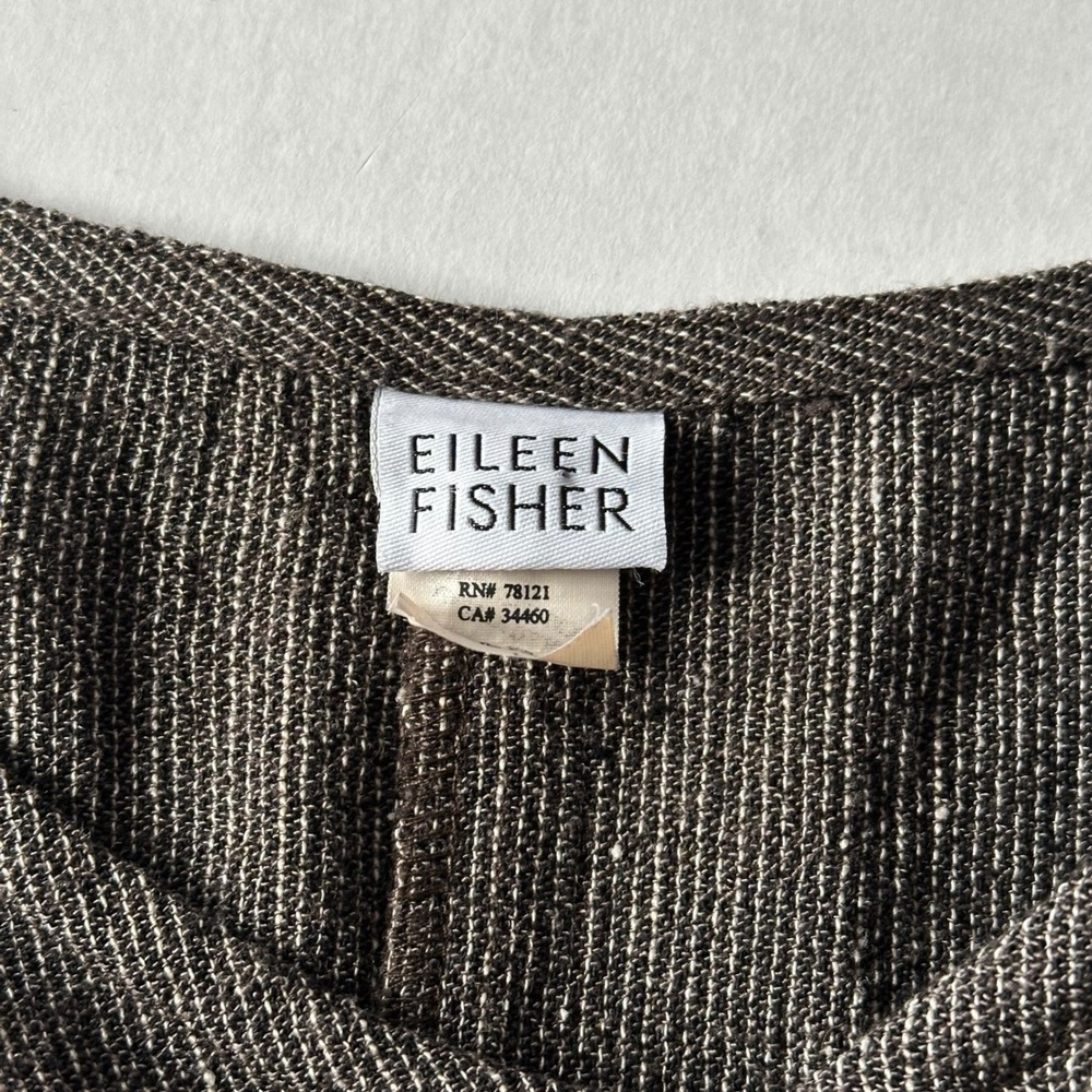 Eileen Fisher Linen Rayon Blend Sleeveless Maxi Dress Brown Marled V-Neck Large - Picture 3 of 7